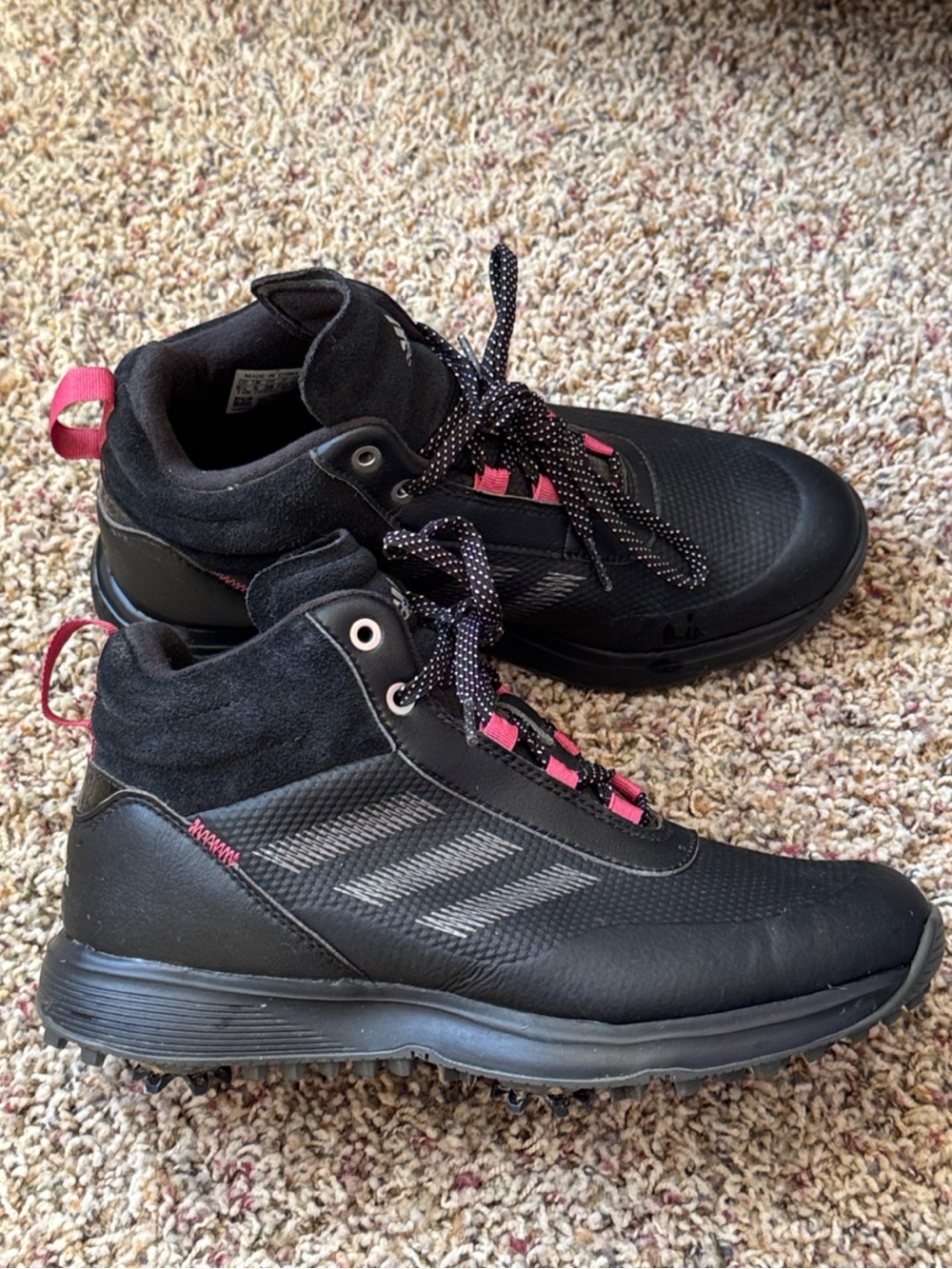 Adidas S2G Spike Mid Golf Boot | Black/Pink/Silver | Size 6.5